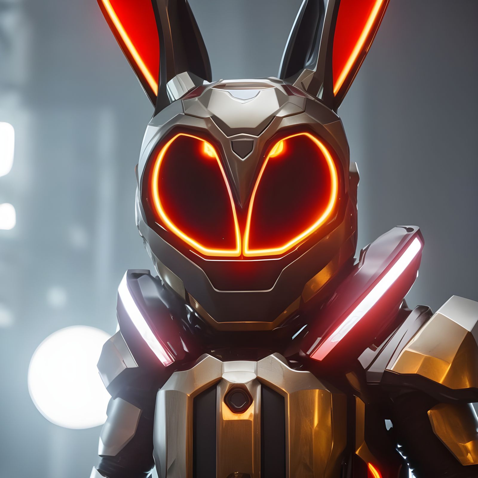 Adorable Cyborg Bunny with Luminous Armor