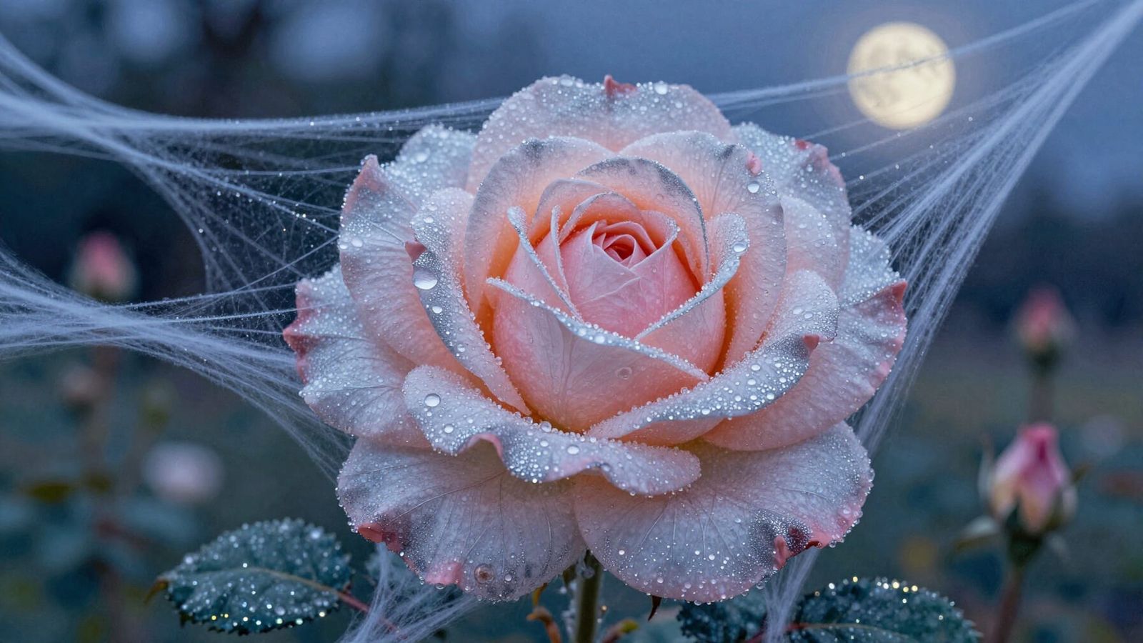 Dew-Kissed Rose of Spider Silk in Moonlight