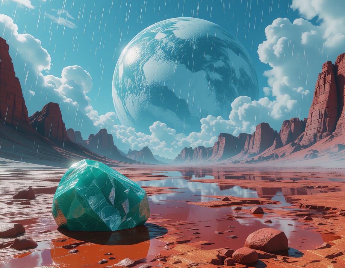 Amazonite on Alien Planet Under Ice Giant Sky