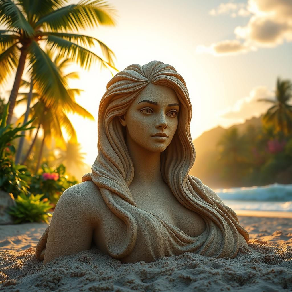 Majestic Sand Castle Sculpture in Jungle Landscape