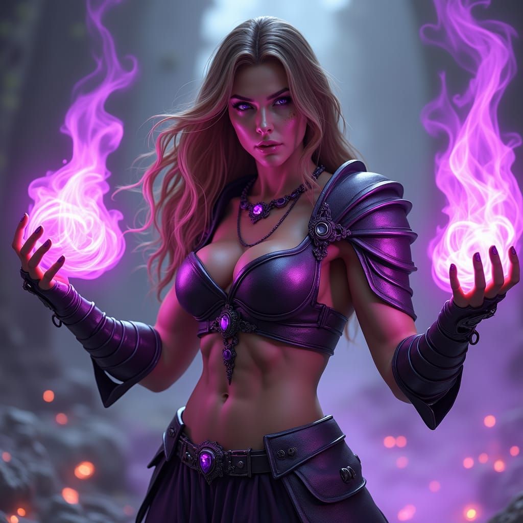 Powerful Sorceress Manipulating Purple Fire, Concept Art