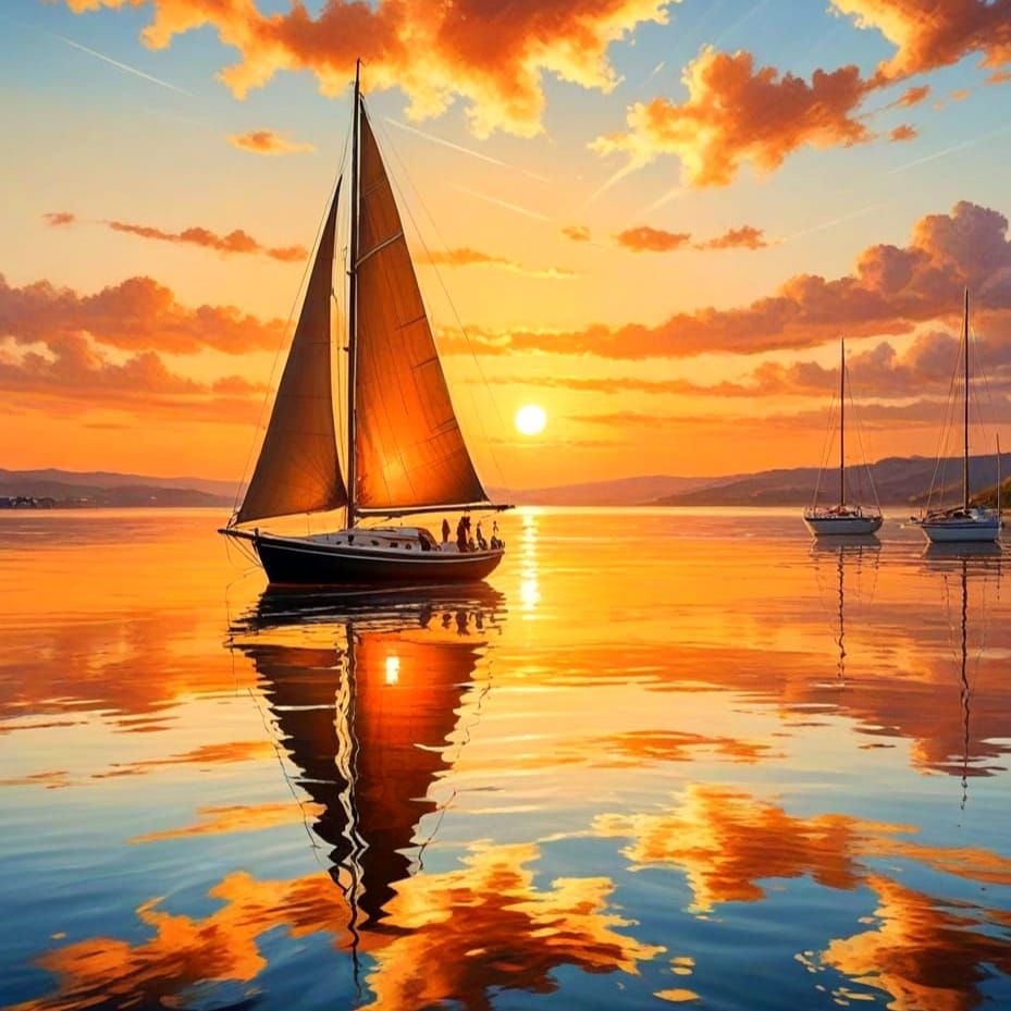 Sailboat in Sunset Reflections