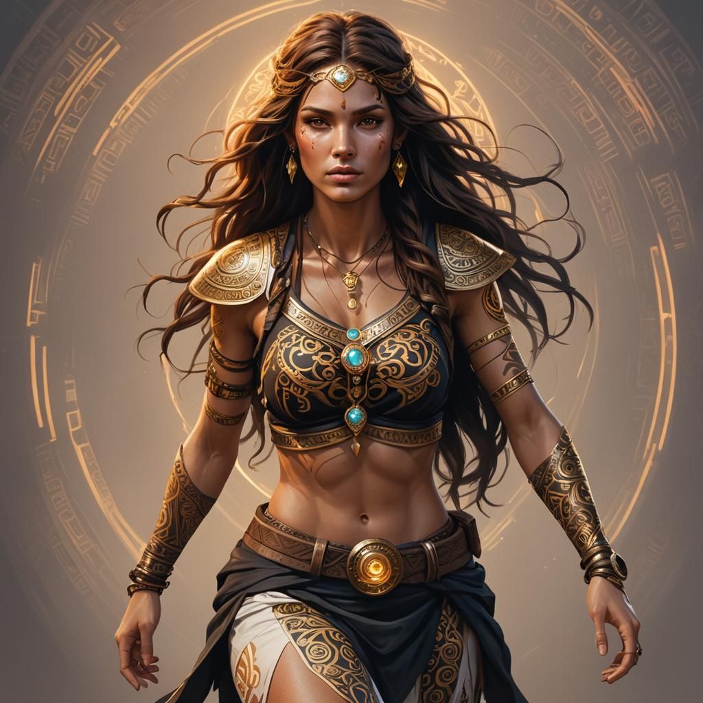 Goddess of Light with Tribal Tattoos in Neon Style