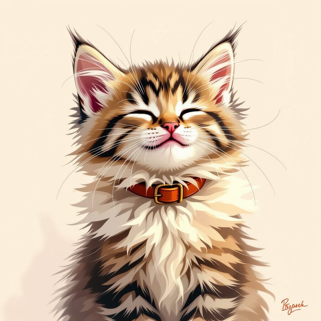 Pastel Kitten Portrait in Children's Book Style