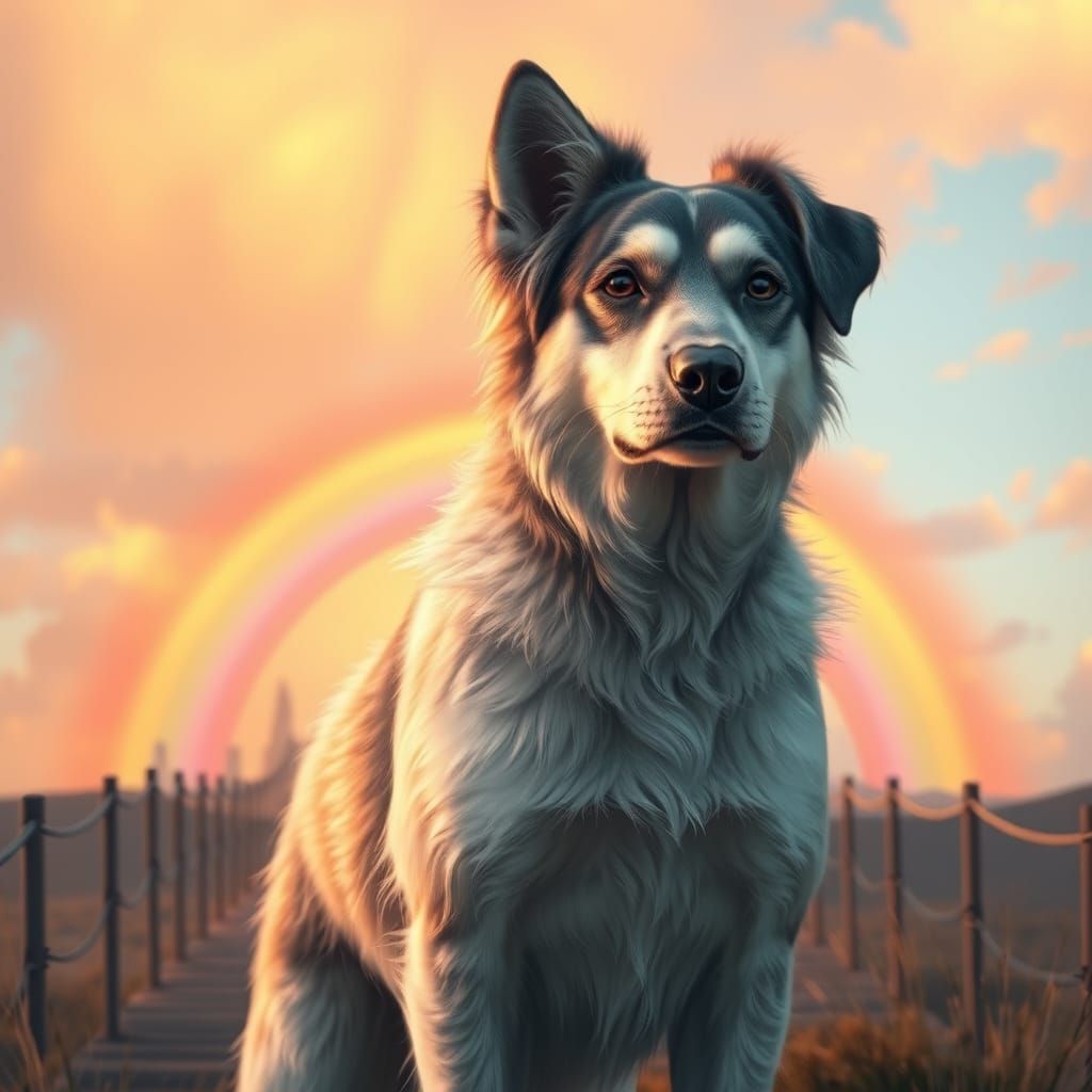 Dog on Rainbow Bridge, Digital Art