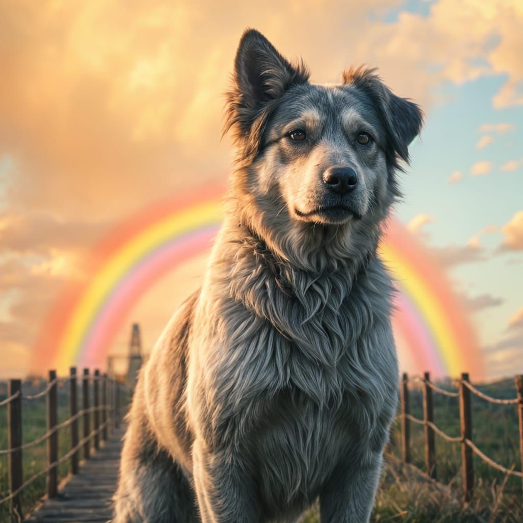 Dog's Journey to Rainbow Bridge in Digital Art