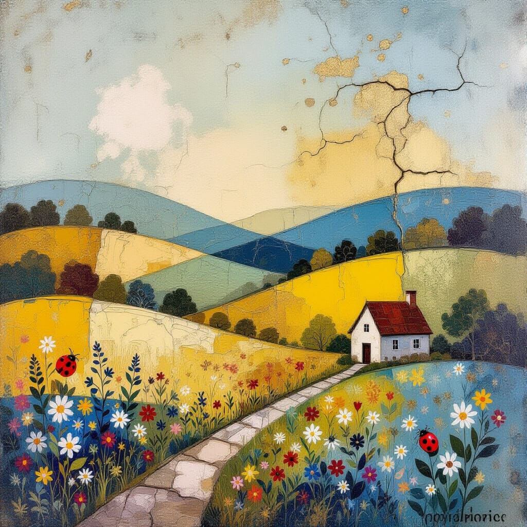 Abstract Miniature Landscape with Weathered Paint