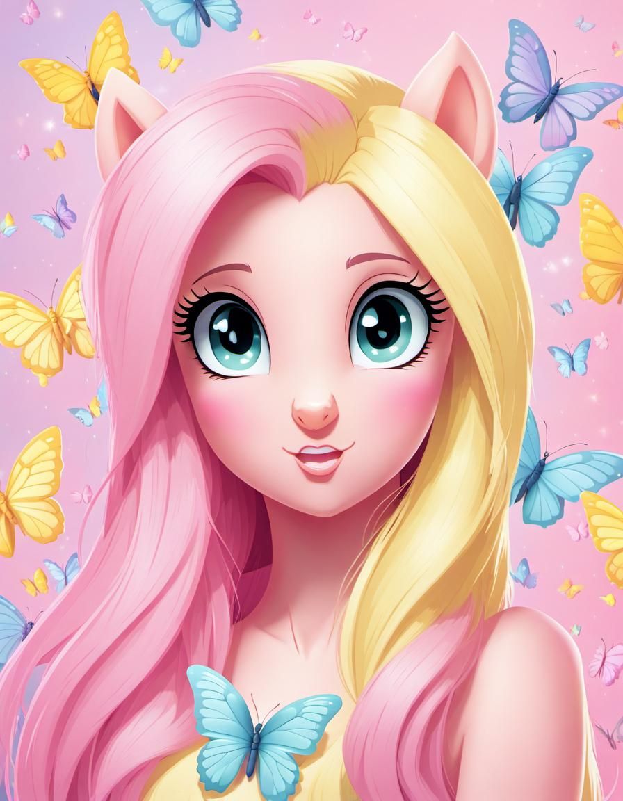 Pastel Fluttershy Surrounded by Butterflies