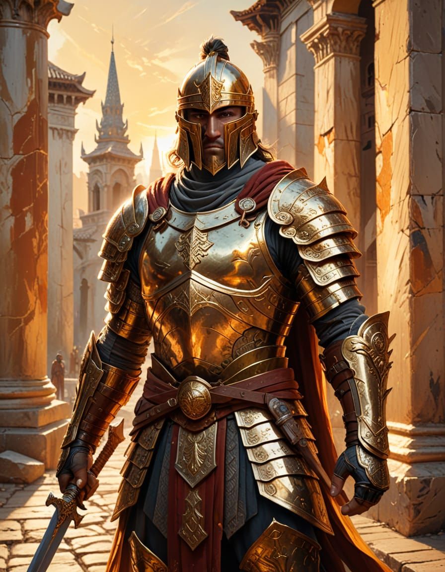 Nabuchodonosor in Ancient City as Oil Painting