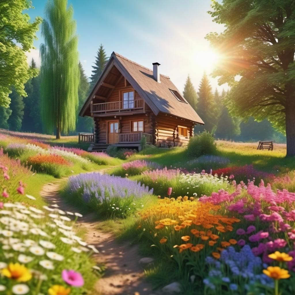 Cosy Cabin in a Beautiful Flower Meadow