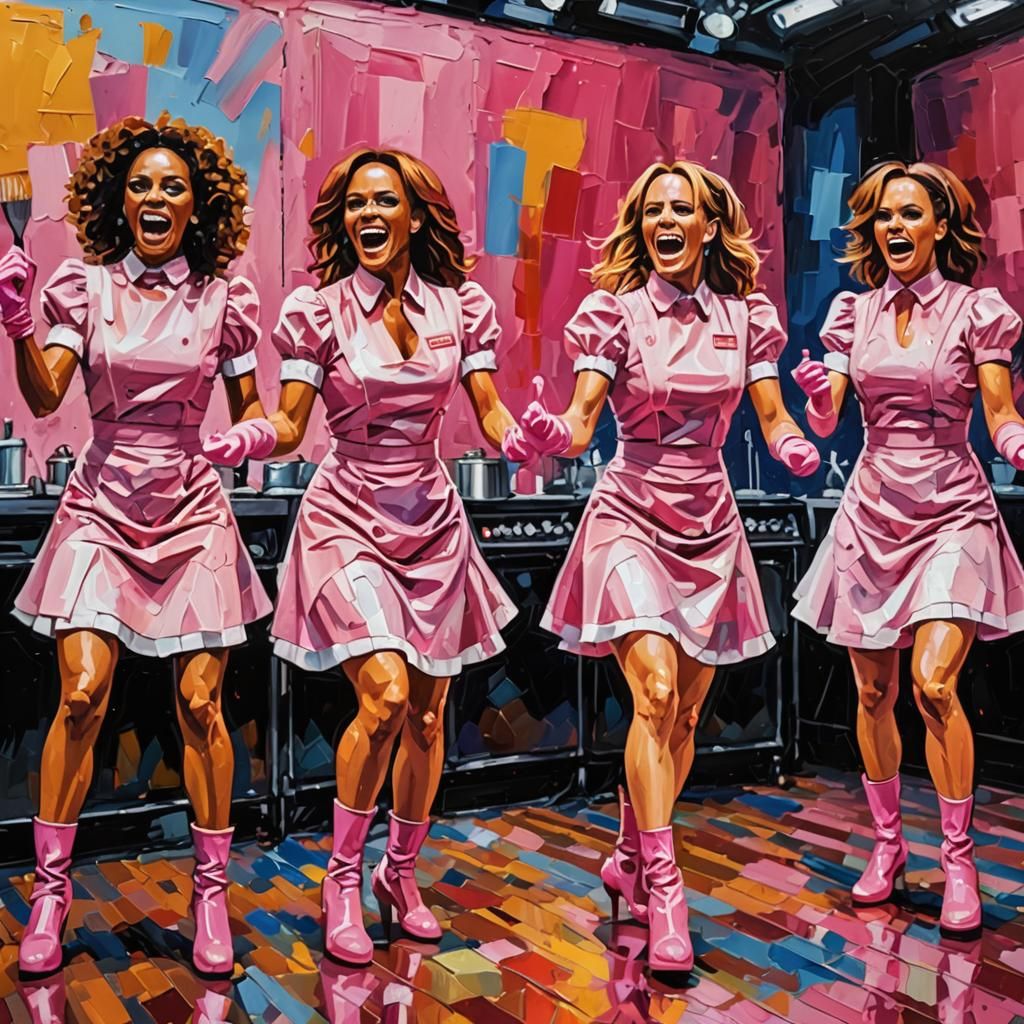 Spice Girls on Stage: An Expressionist Oil Painting