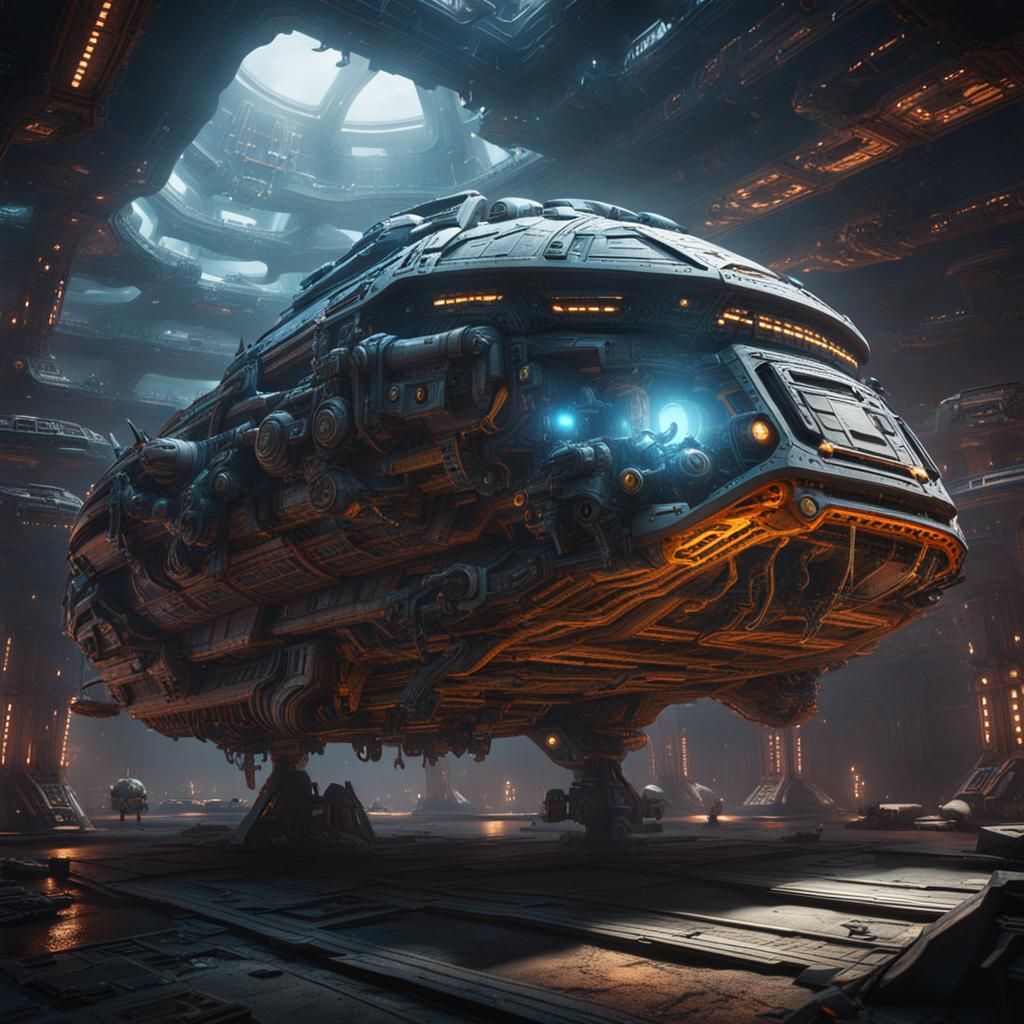 Fantastical Alien Spacecraft in Detailed Matte Painting