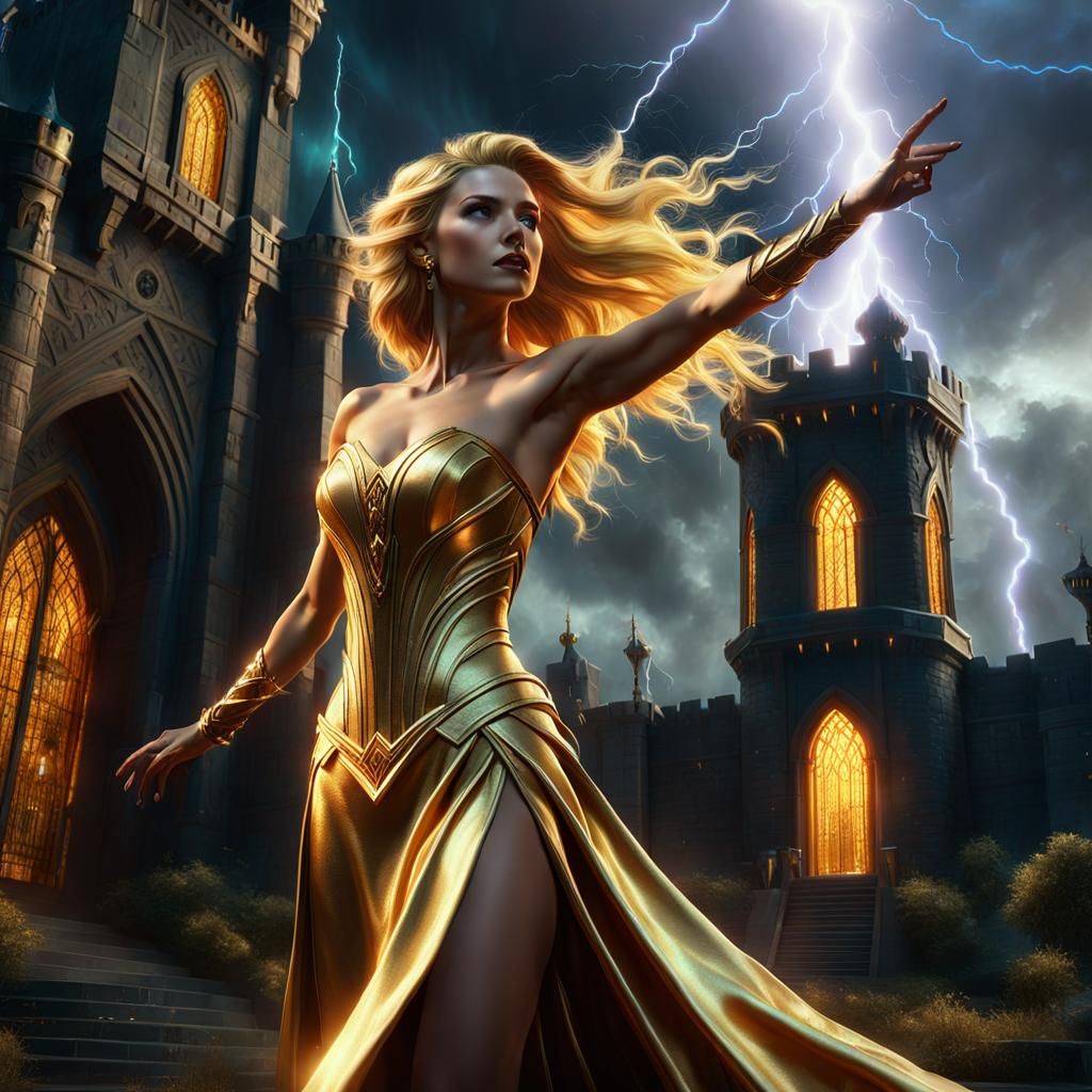 Woman with Lightning Powers in Digital Matte Painting