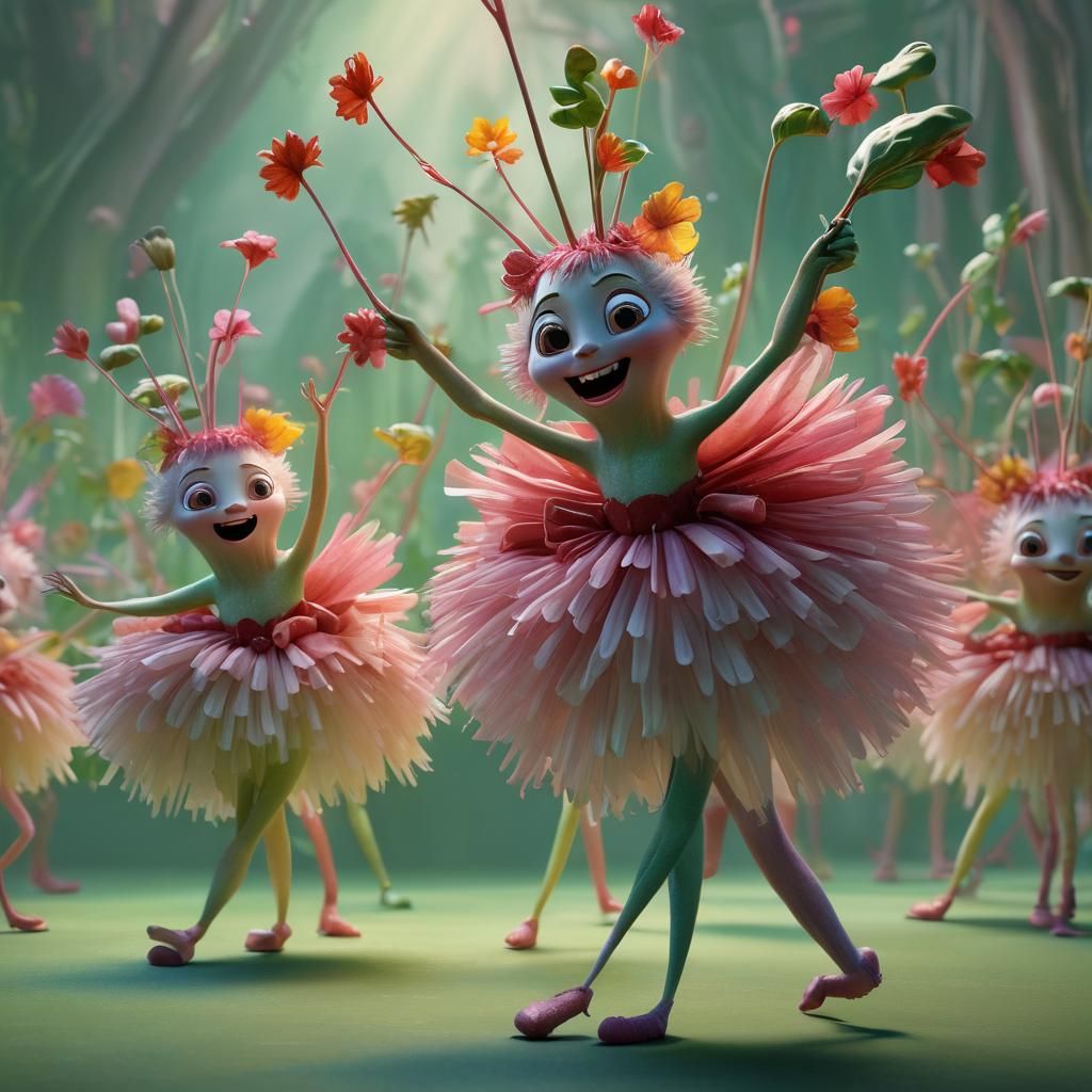 Dancing Rhubarb Fairies in 3D Digital Art