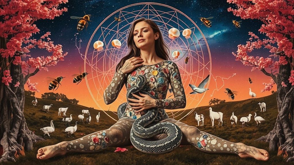 Surreal Bio-Art Woman in Forest Trance