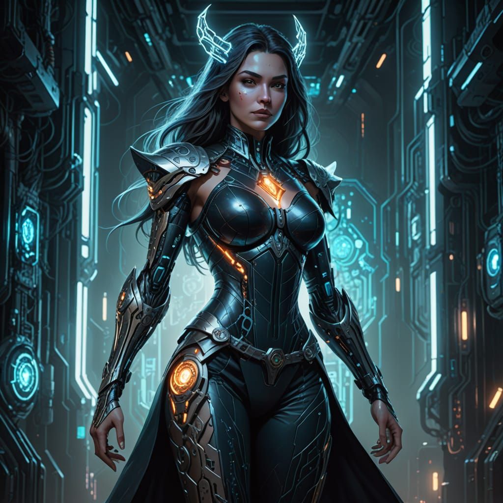 Cyber Witch in Futuristic Digital Painting