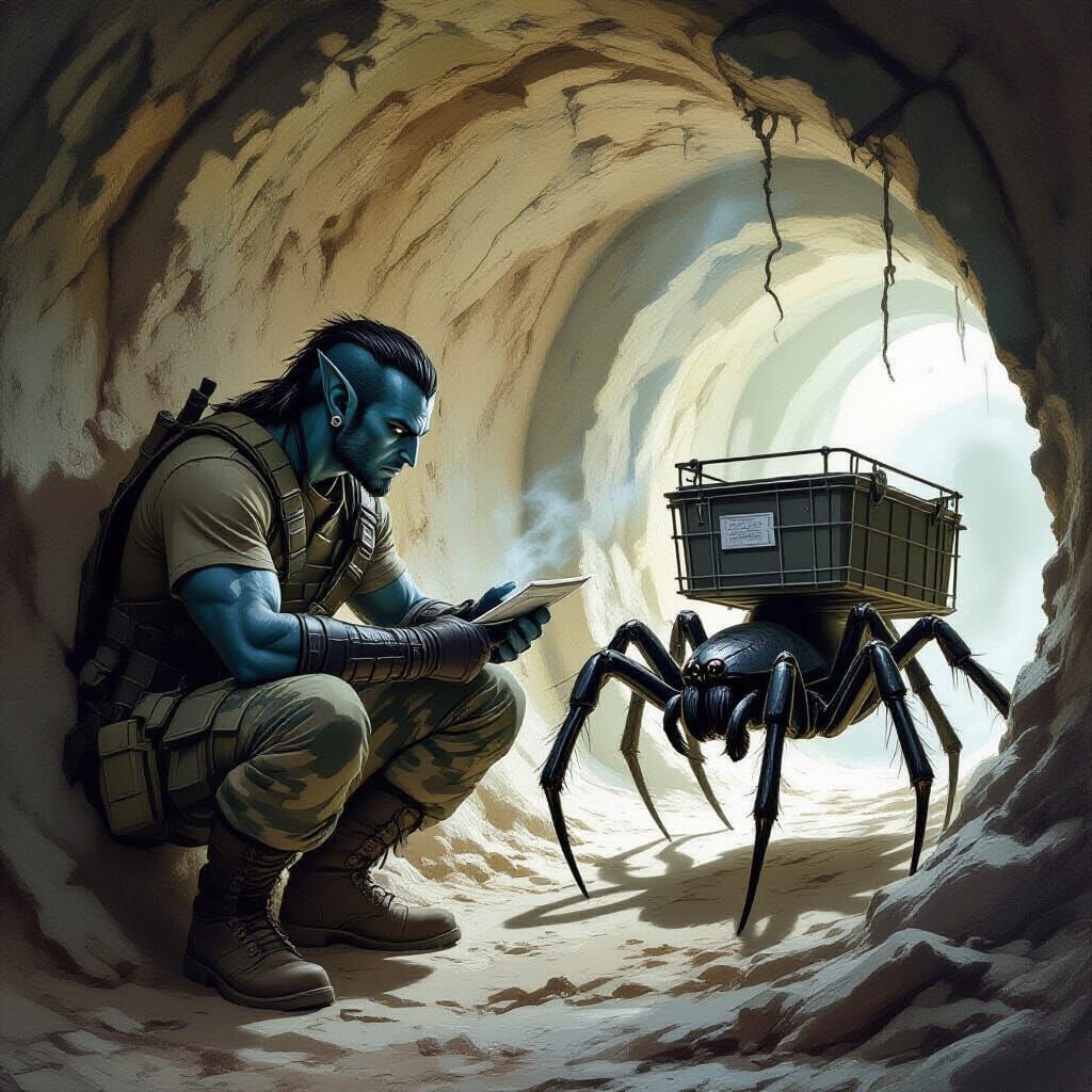 Dark Elf Soldier with Messenger Spider in Ethereal Fantasy S...