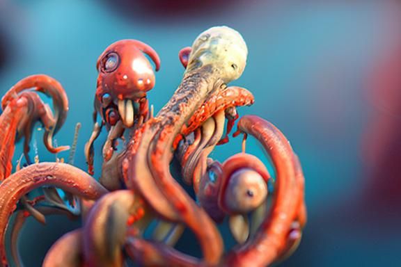 Giant Octopus Monster Eats a Car, Digital Art