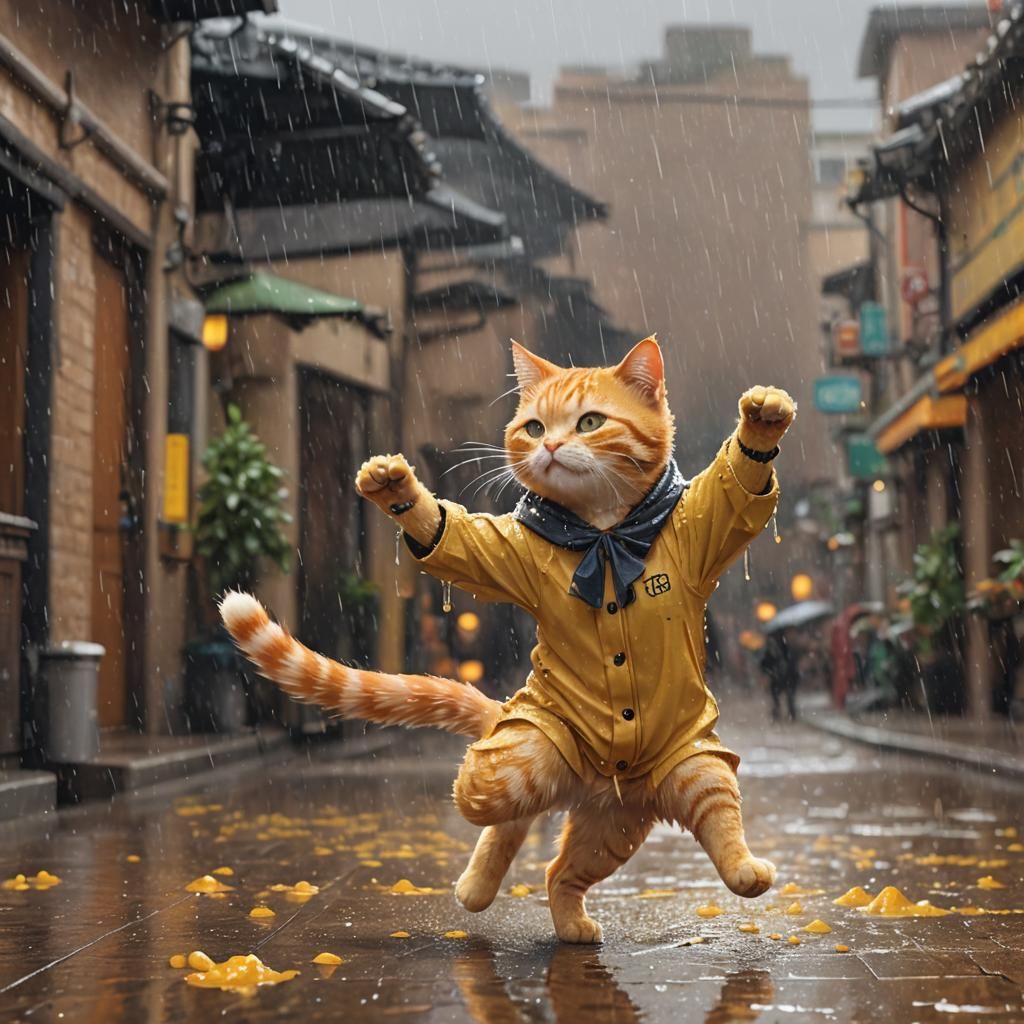 Cats Dancing in the Rain: 3D Anime Art