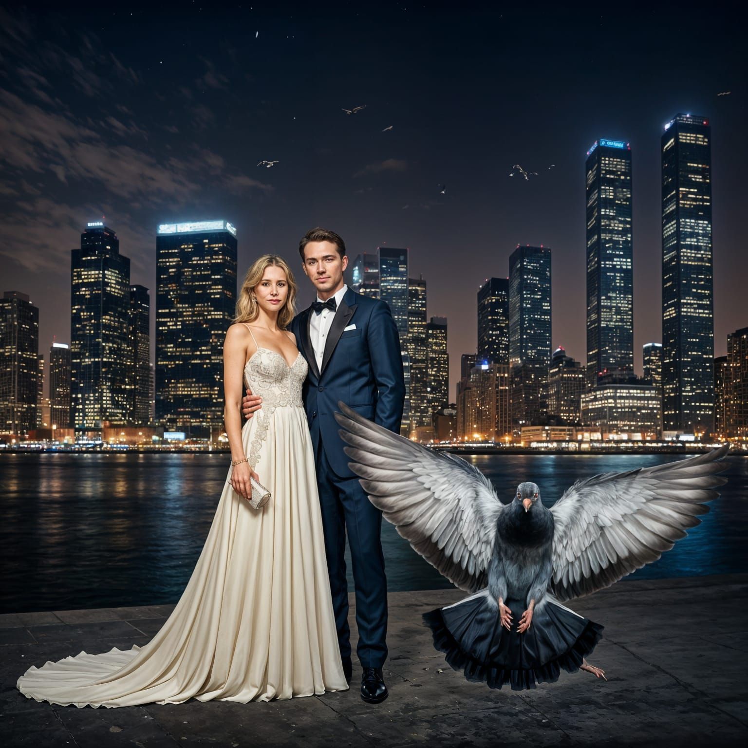Pigeon Photobomb: Elegant Couple Meets Unexpected Guest