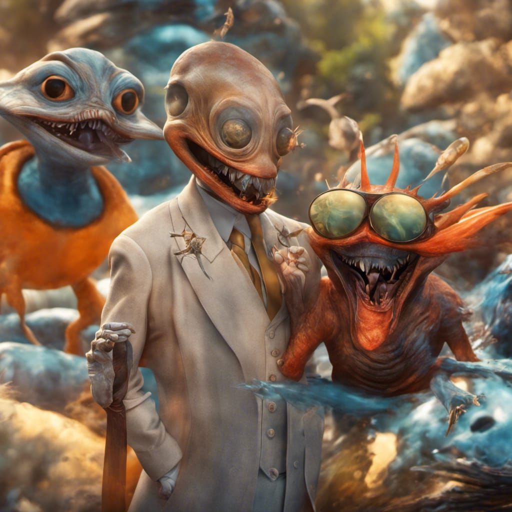 Surreal Cartoon Character Grouping in Matte Painting