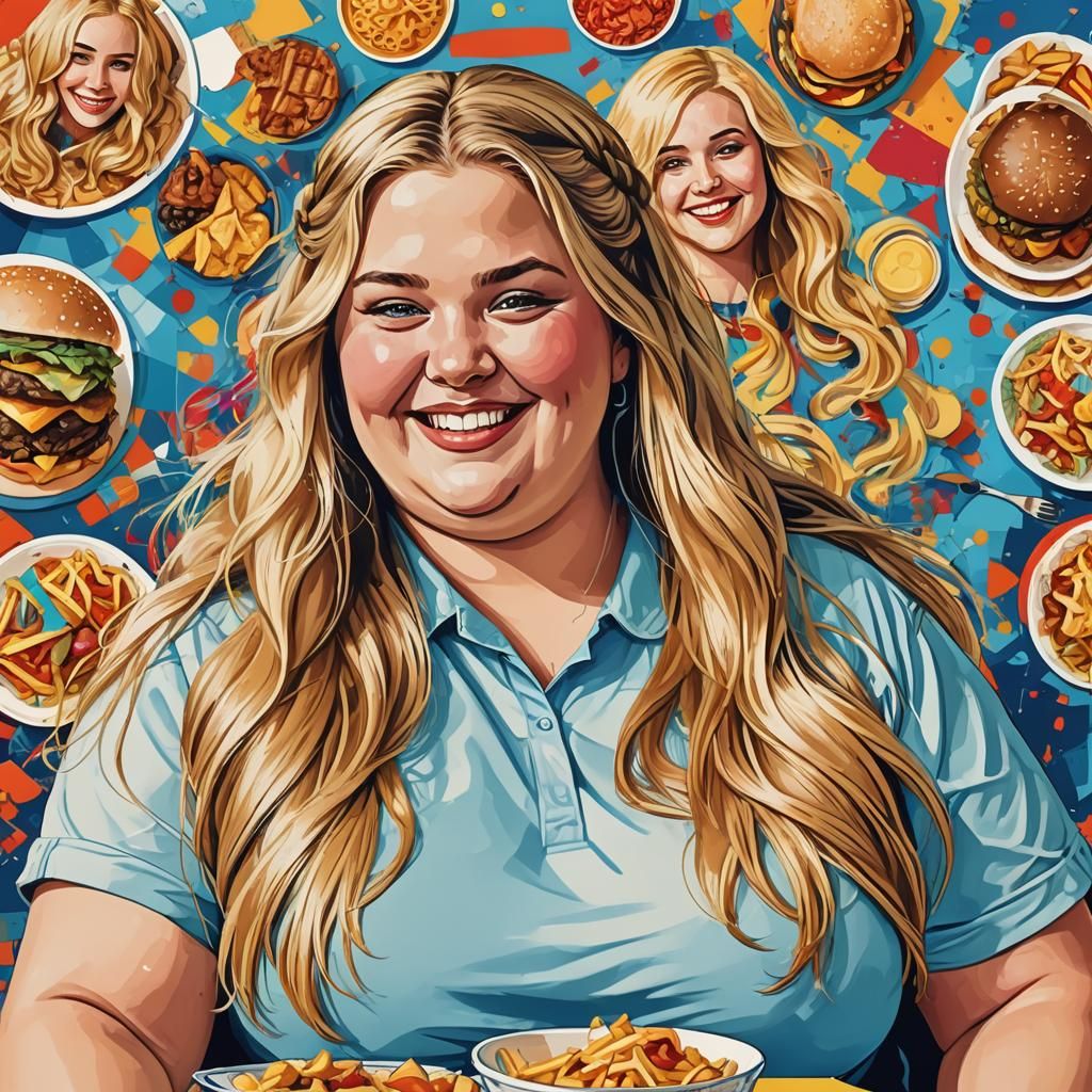 Pop Art Portrait of Overweight Young Woman