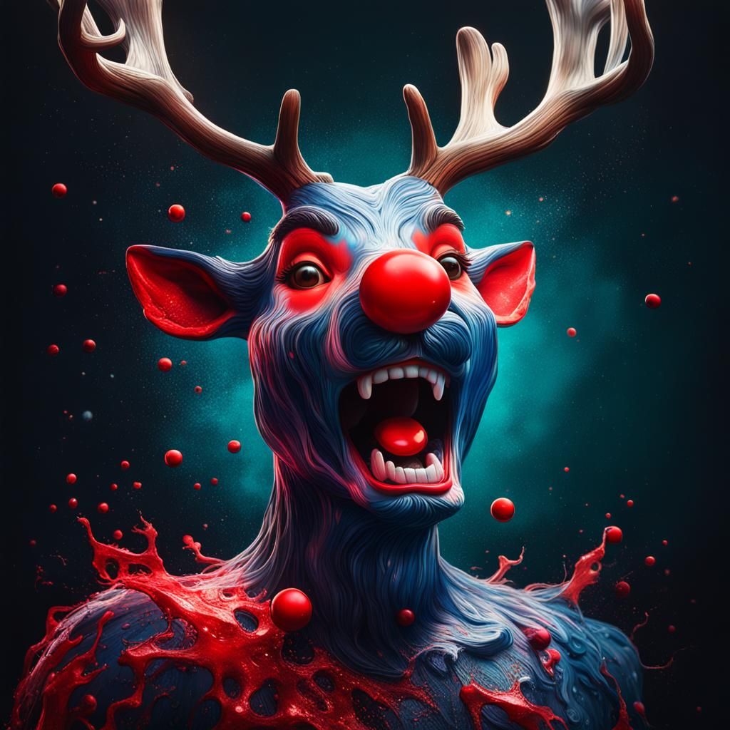 Woman with Rudolph Nose Floating: Hyperrealistic Horror