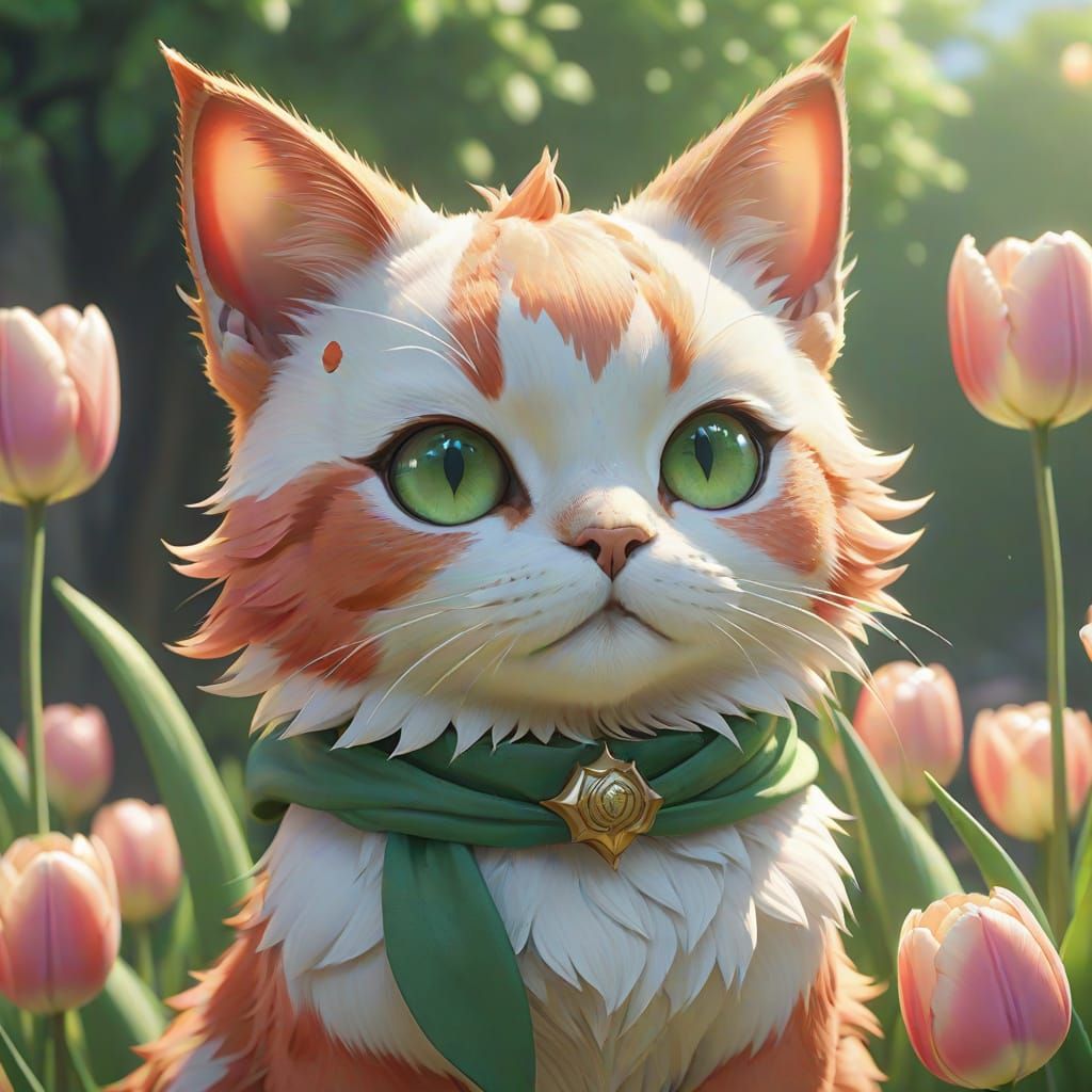 Tulip Cat in Anime Style, 3D Render