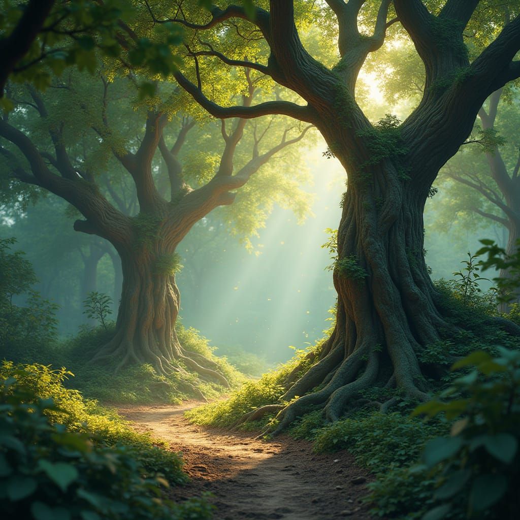 Enchanted Ancient Trees in Whimsical Forest