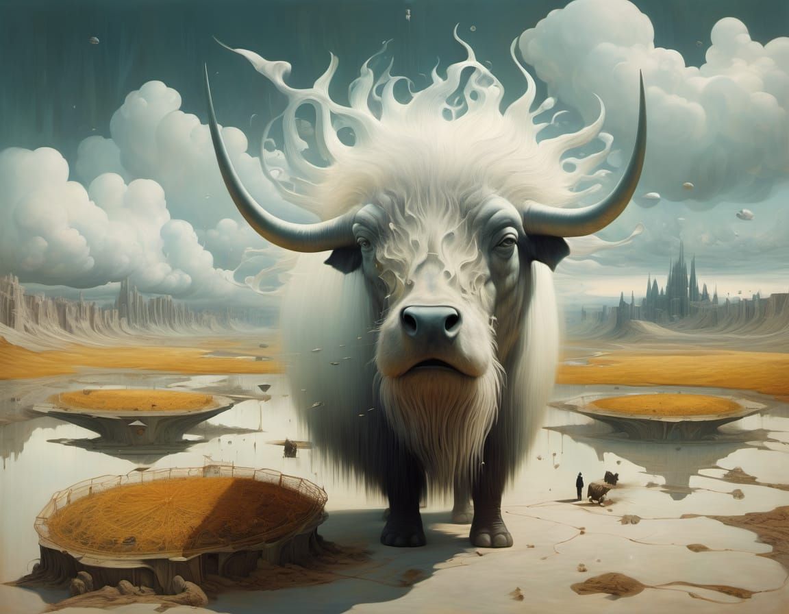 Surreal Fantasy Landscape in a Blend of Artistic Styles