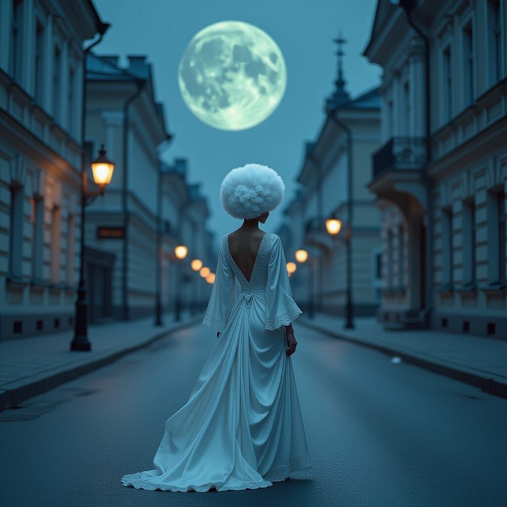 Ethereal Russian Woman in Moonlit Gothic Scene
