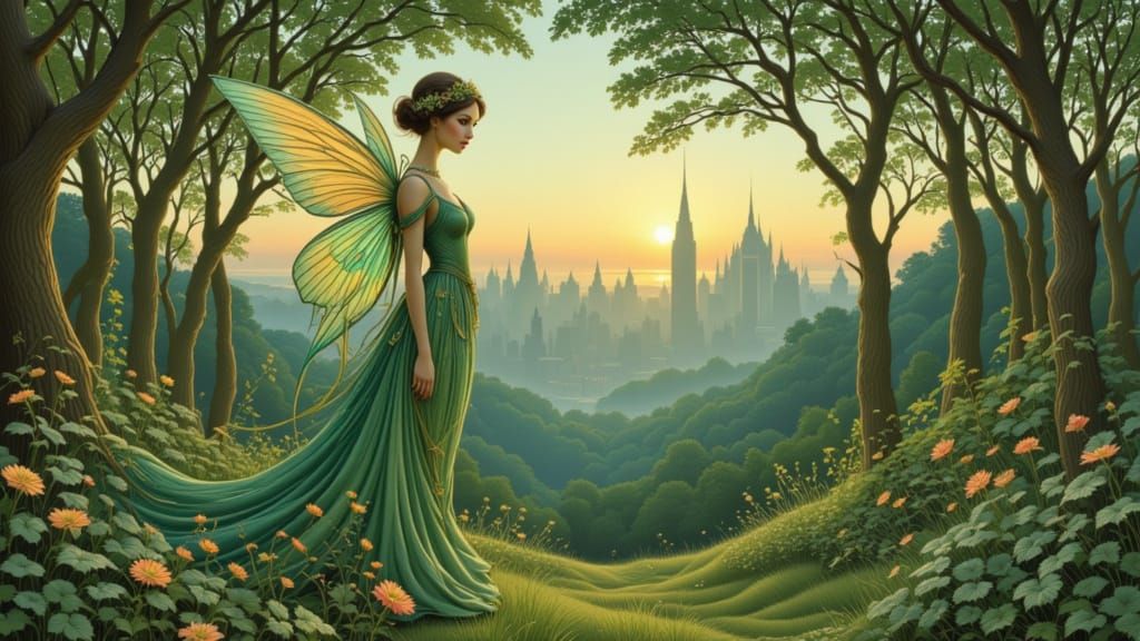 Art Nouveau Fairy Princess Watches Urban Sprawl