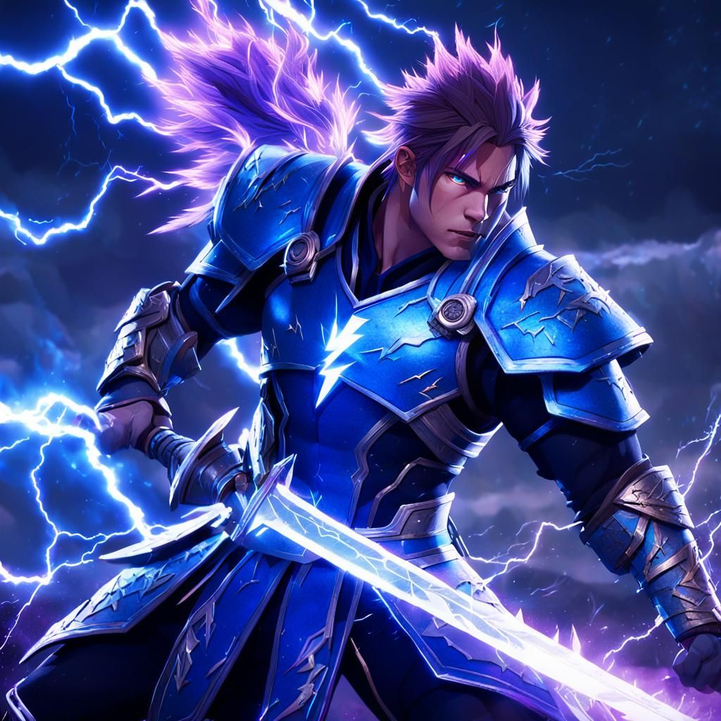 Anime Warrior Wields Lightning Sword in Fantasy World
