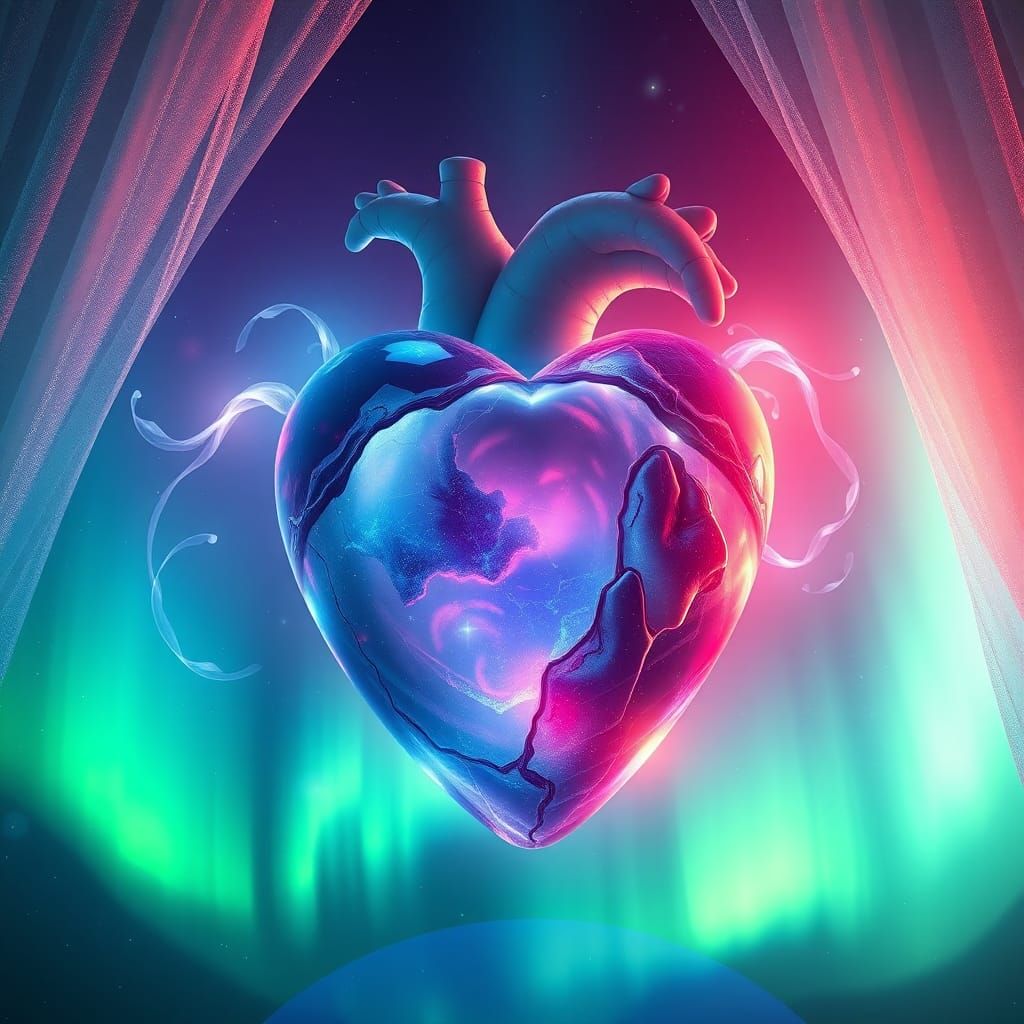 Heart in Aurora Borealis: Dreamlike Digital Art