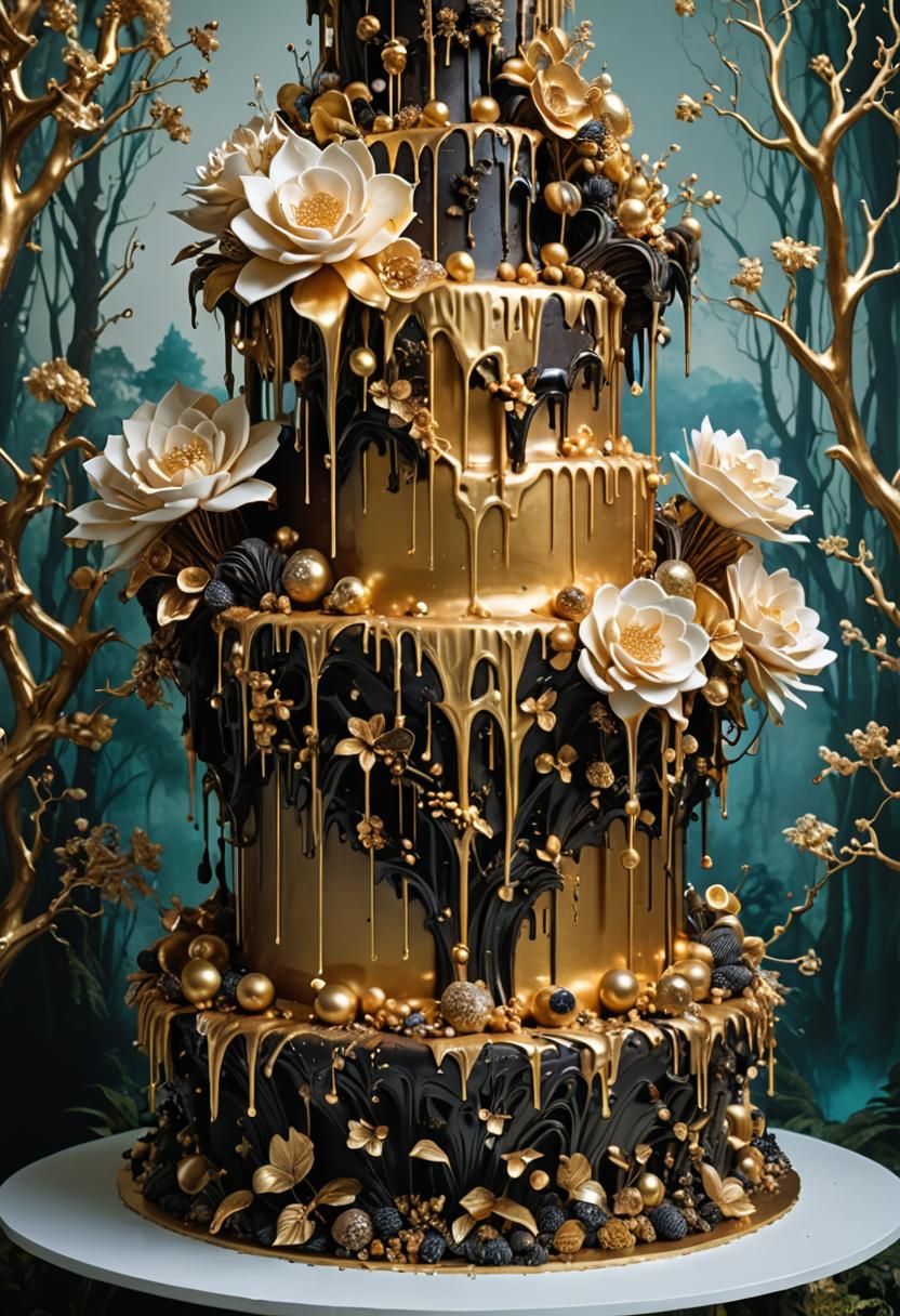 Surreal Wedding Cake Tower in Dreamlike Forest