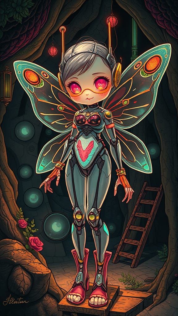 Cyberpunk Fairy in Stylized Glassmorphism