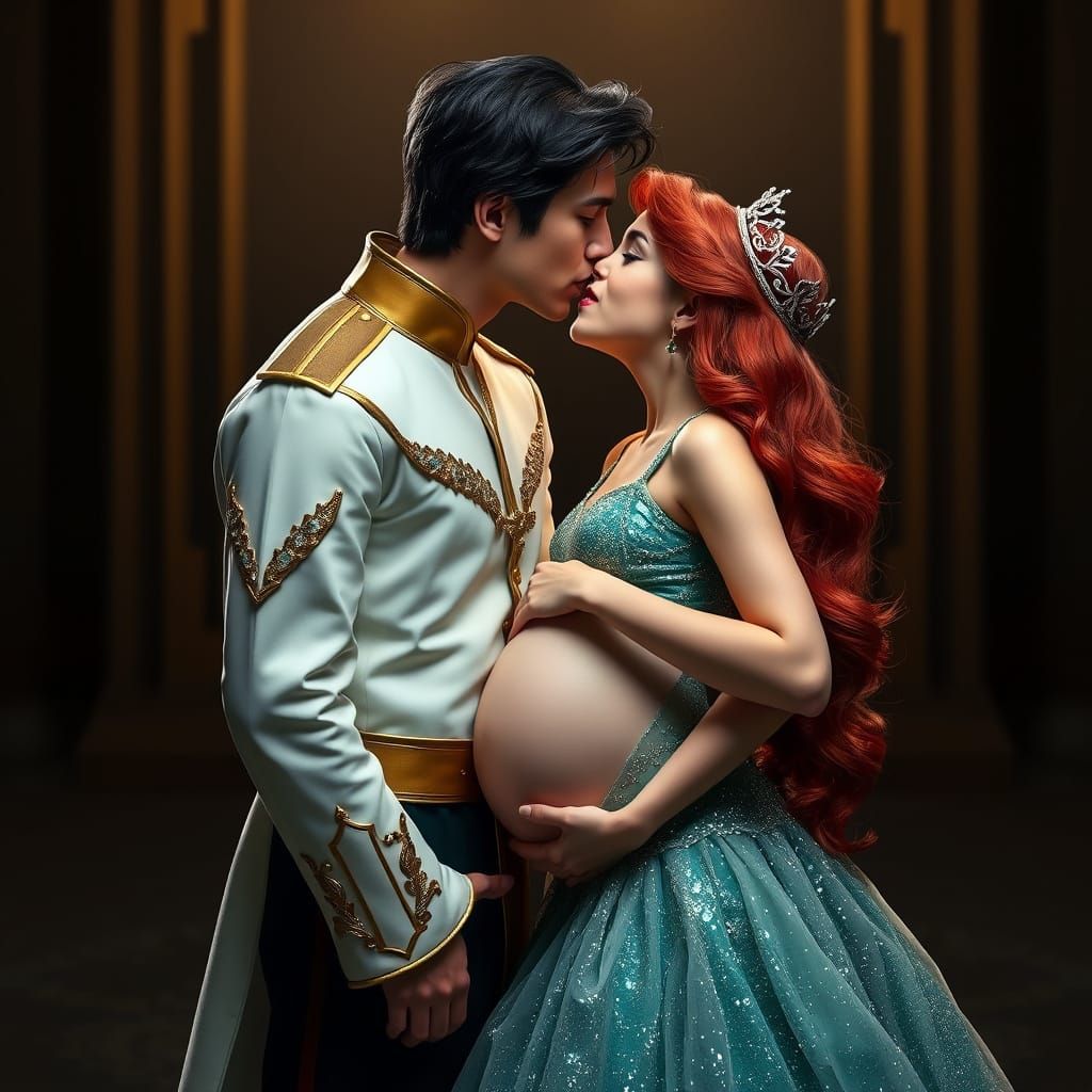 Pregnant Ariel and Prince Eric Kiss: Live-Action Portrait