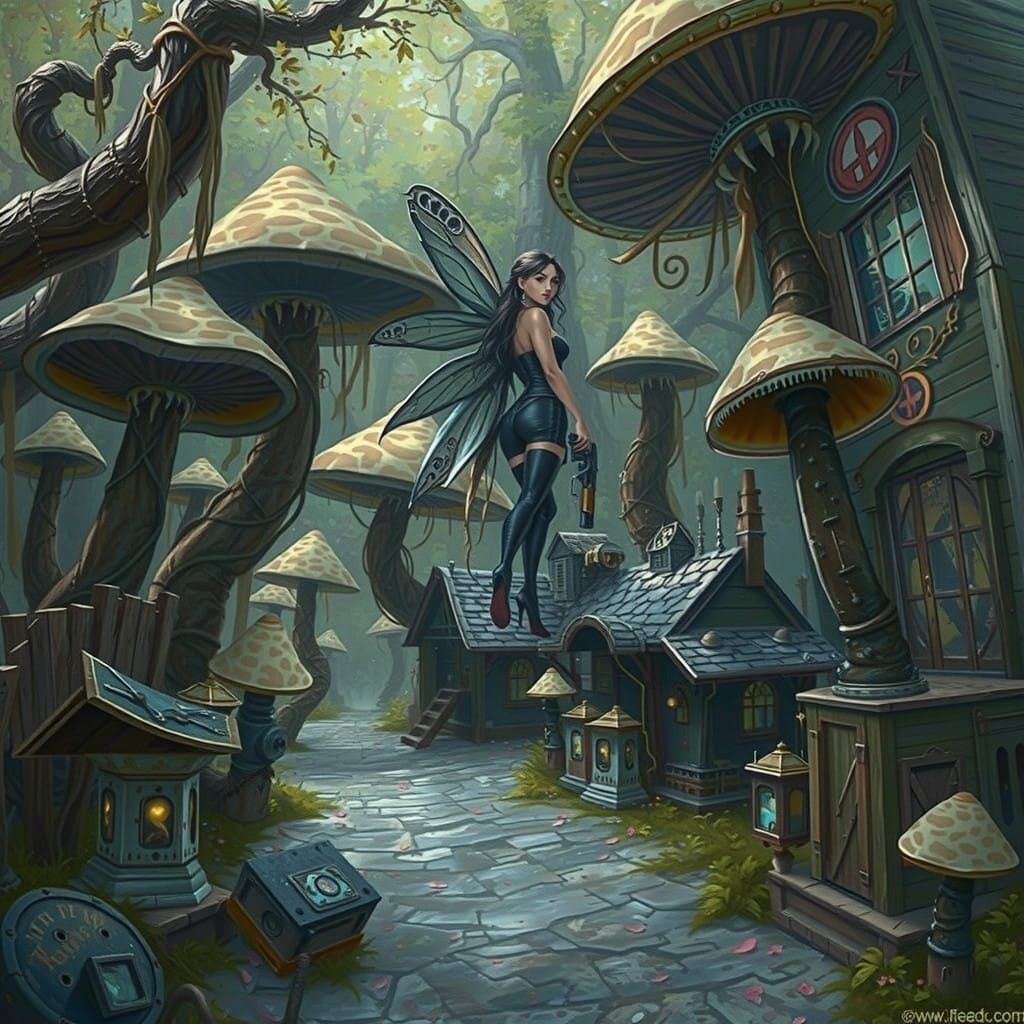 Enchanted Mushroom Forest in Cyberpunk Style