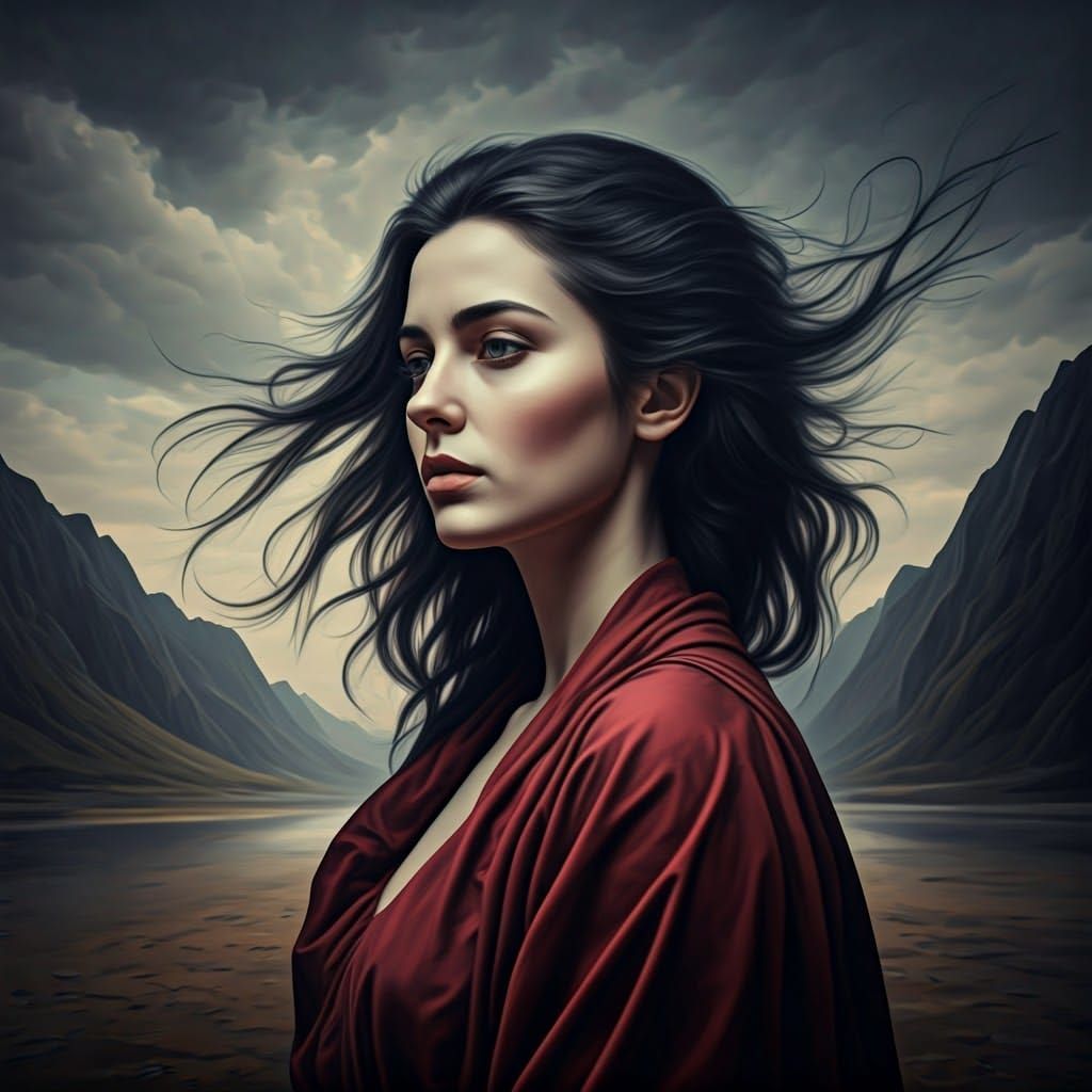 Surreal Profile in Sheltered Landscape as Oil Painting