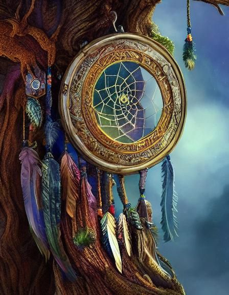 Dreamcatcher Under Starry Night, Hyperrealistic Detail