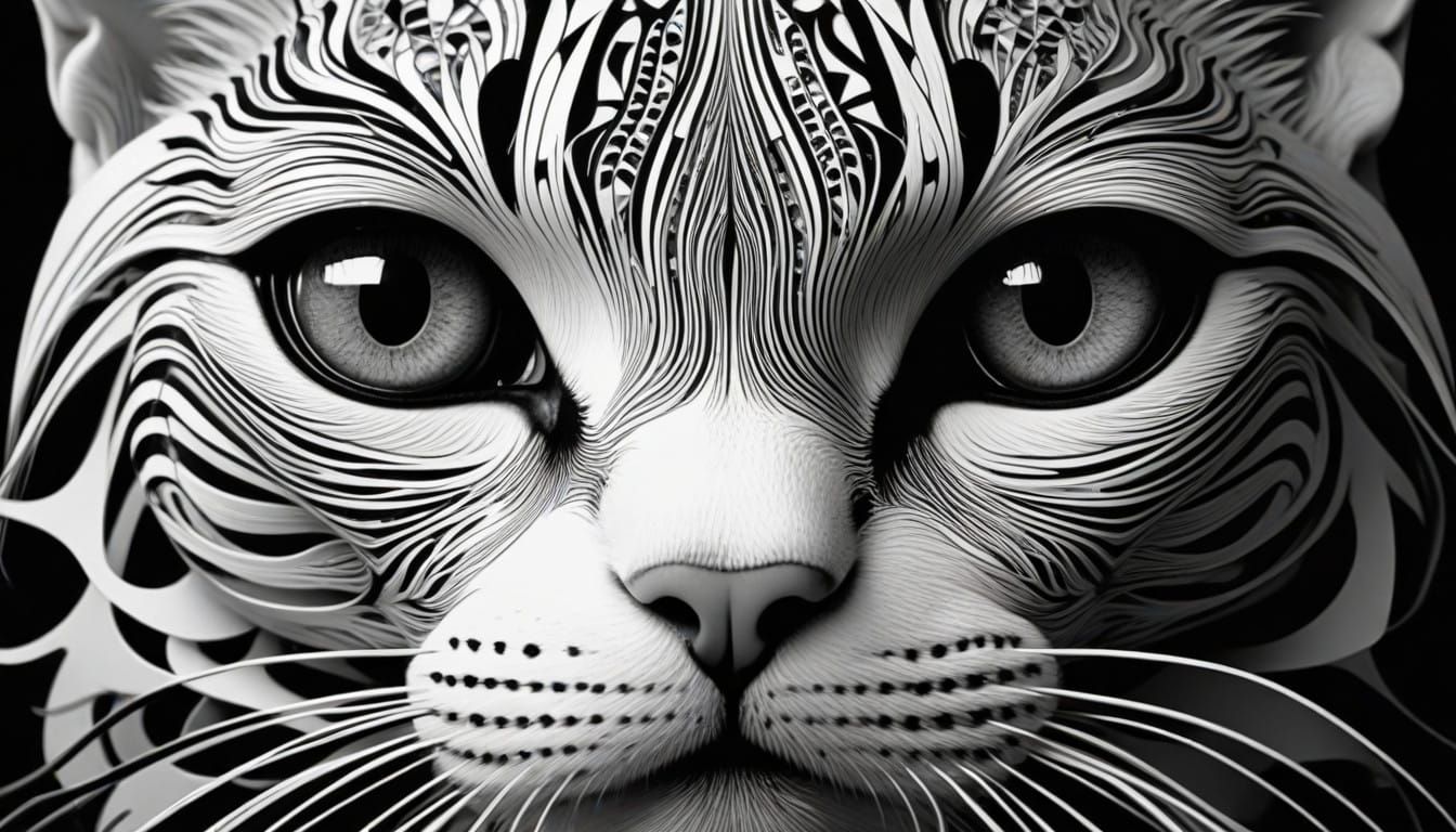 Stylized Celestial Cat in Abstract Vector Art