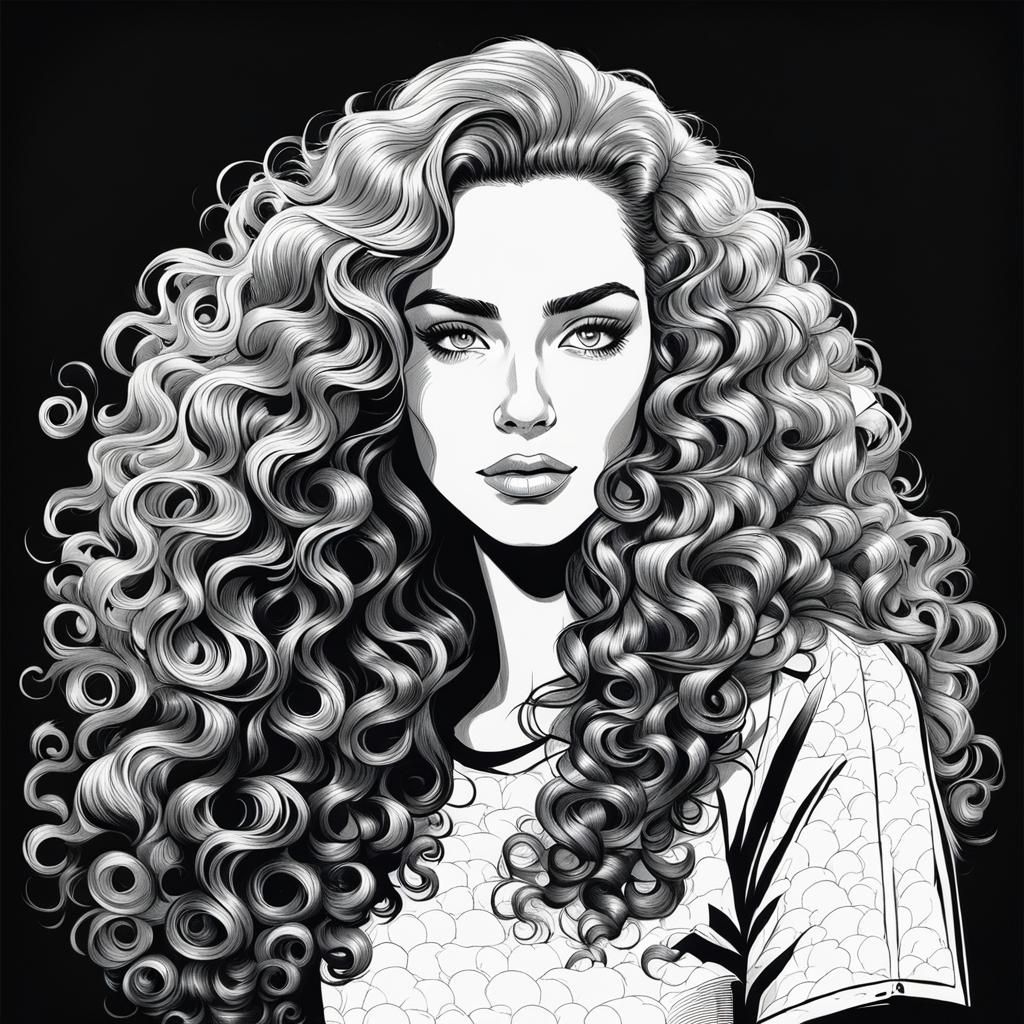 Black and White Portrait of Woman, Comic Book Style