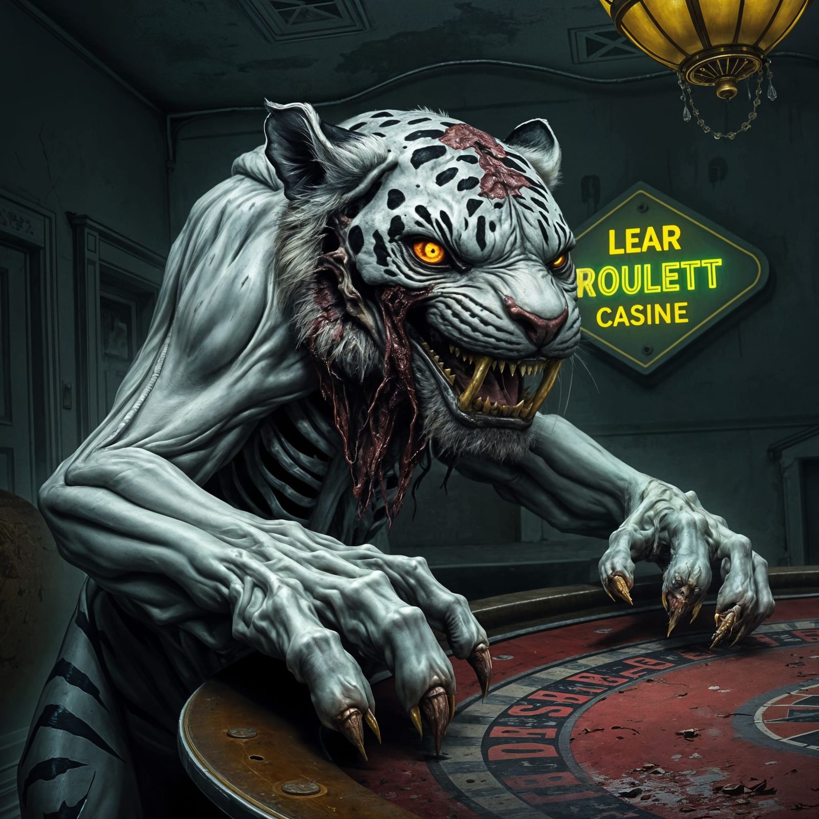 Decaying Zombie Tiger in a Rundown Las Vegas Casino