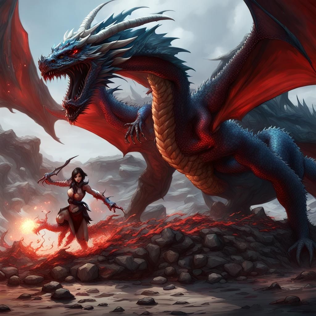 Female Dragon Plays in Battlefield: Dark Fantasy Art