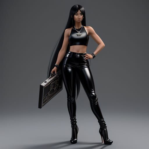 Anime Woman in Leather: 3D Art with Vibrant Colors