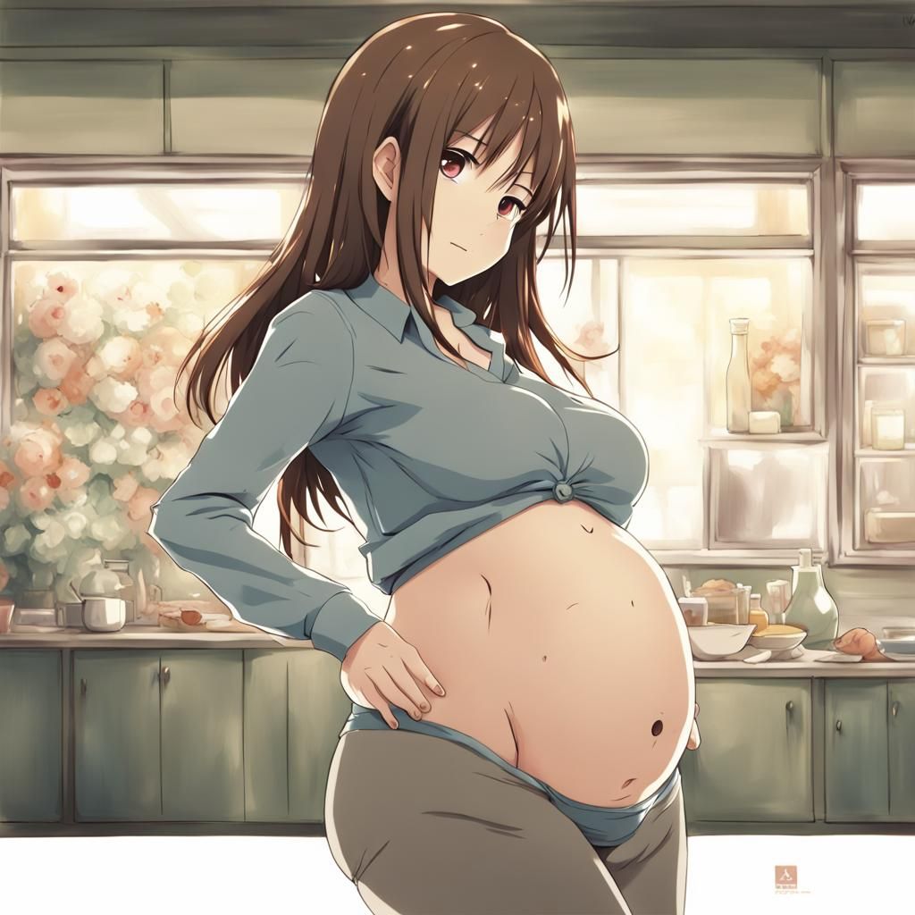 Pregnant Anime Girl Belly Display in Anime Style