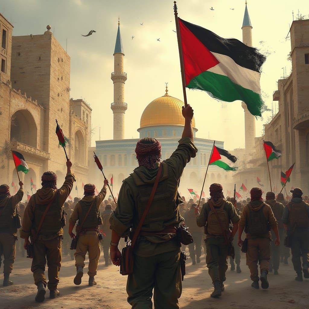Palestinian Freedom Fighters March to Al-Aqsa Mosque in Quds