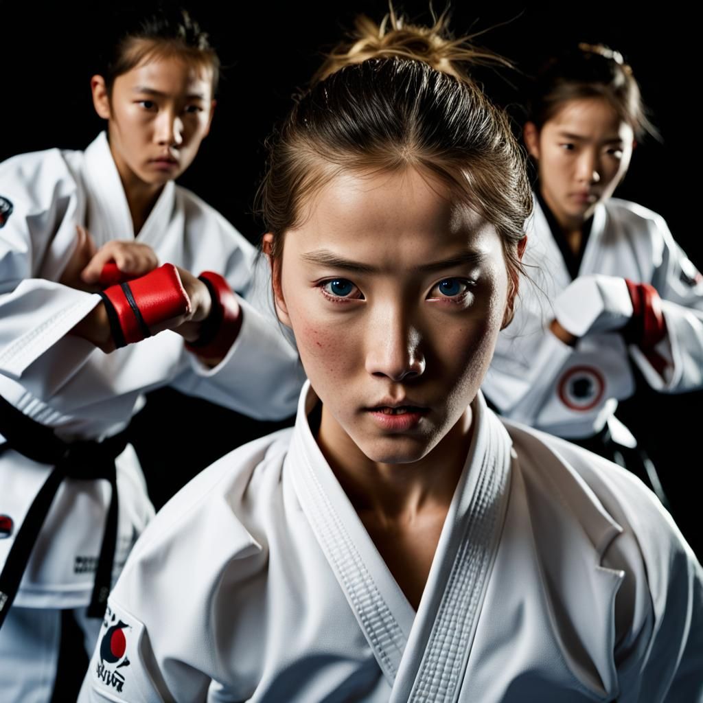 Taekwondo Team Training: Intense Action Portrait
