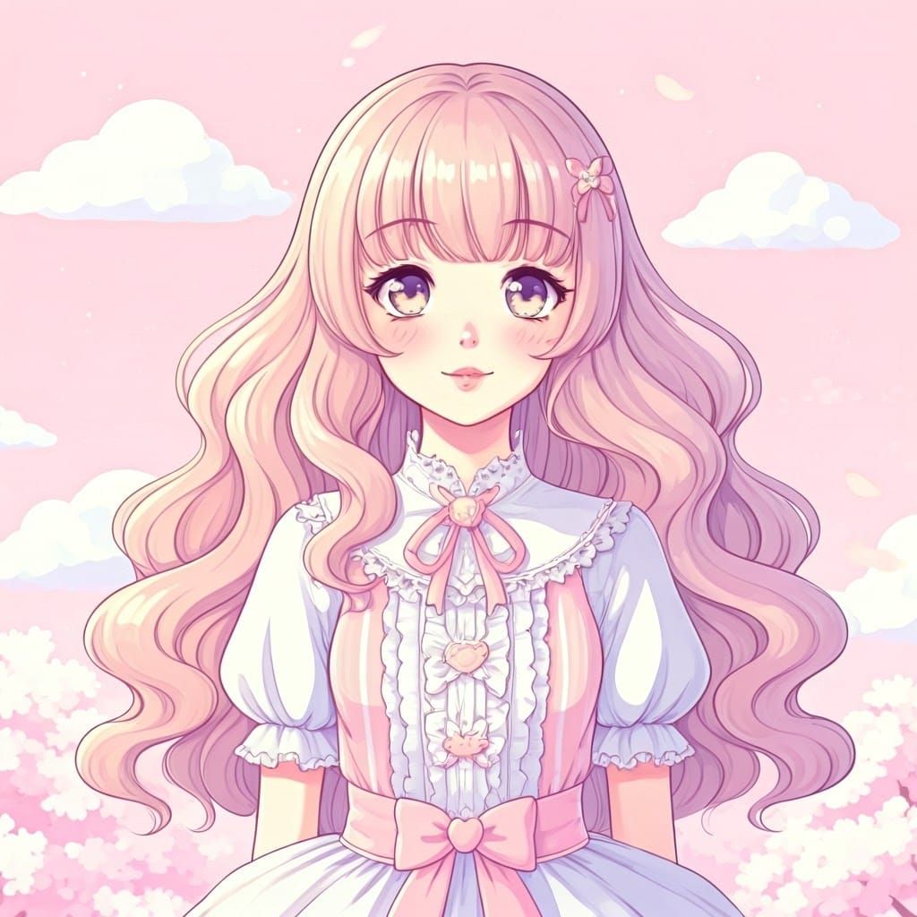 Kawaii Anime Girl in Pastel Dreamscapes