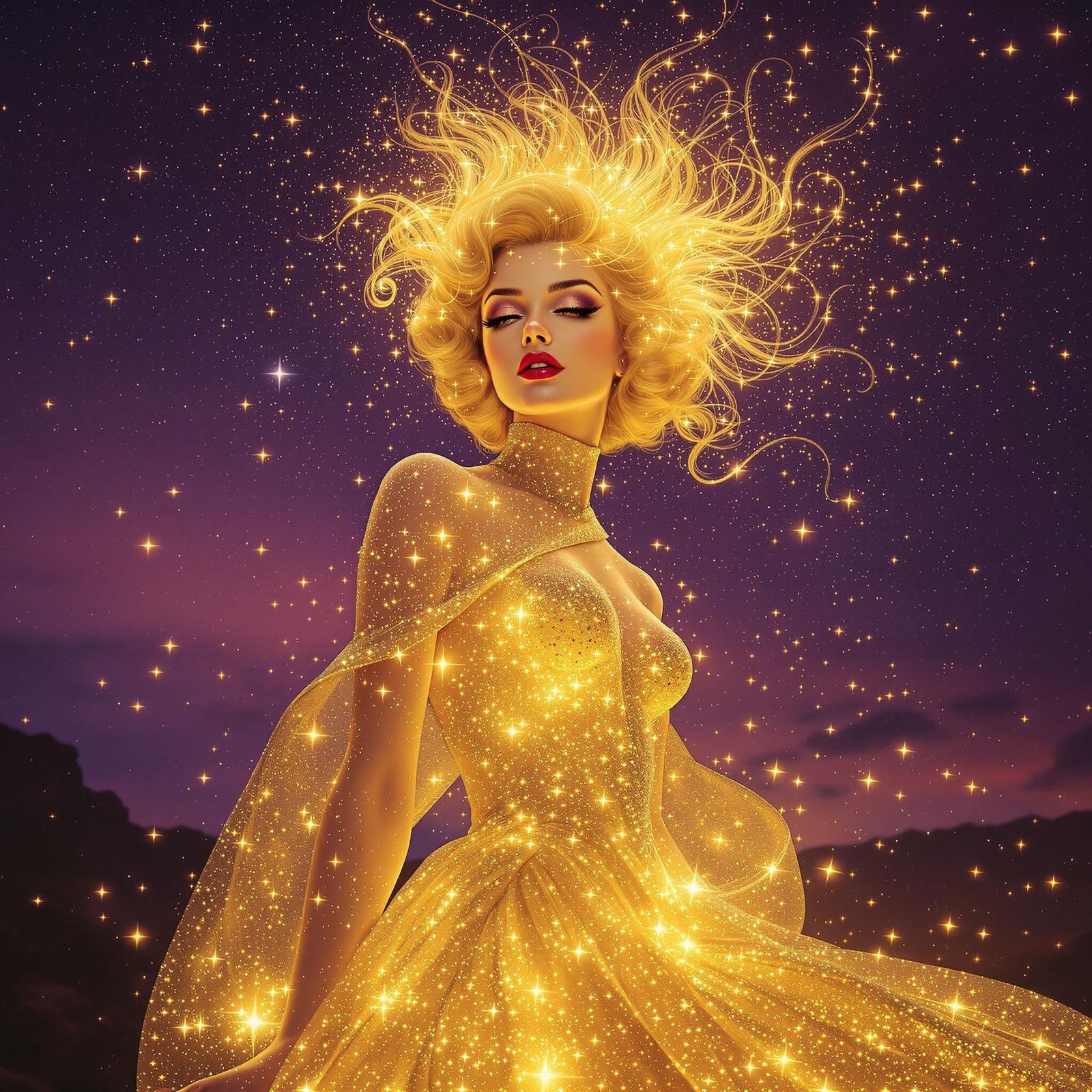 Starlight Goddess Pin-Up in Digital Art Style